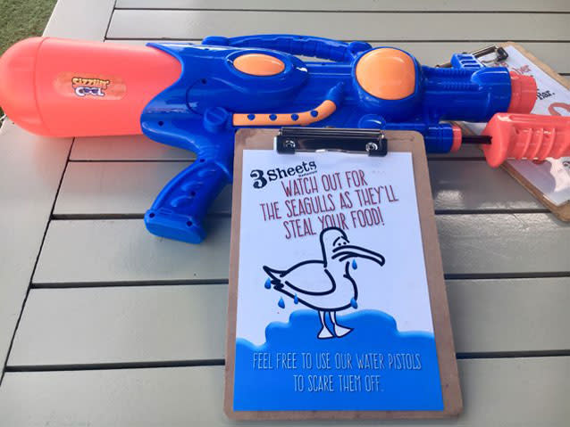 3Sheets has given customers water pistols to get rid of seagulls. Source: Supplied/ Toby Evans