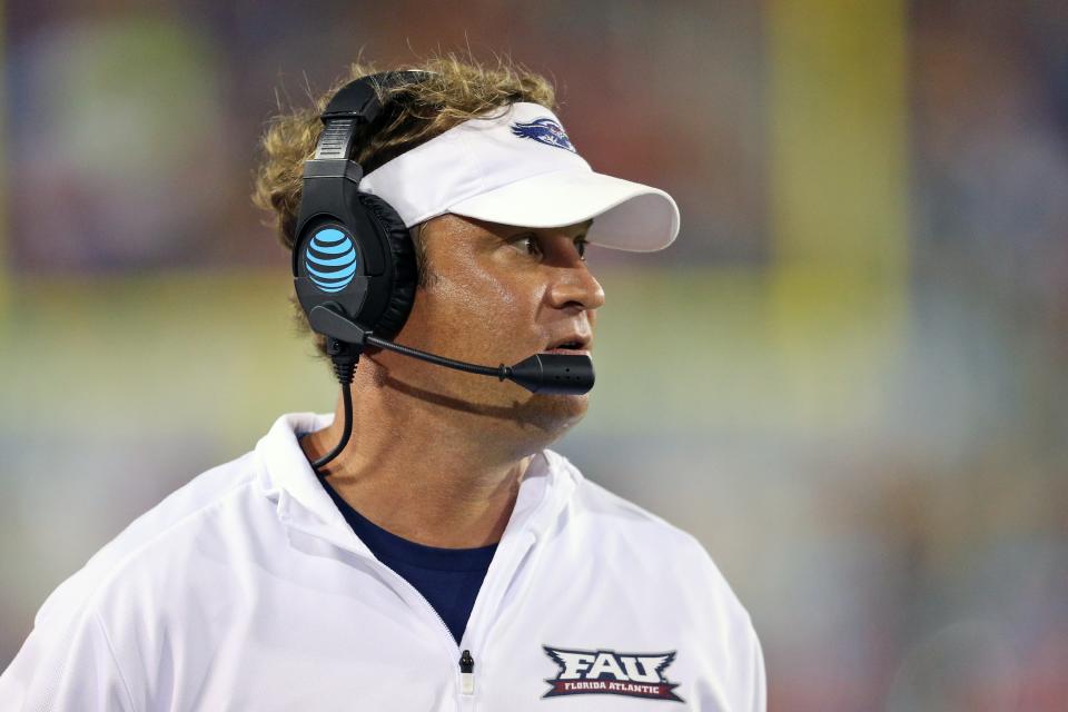 BOCA RATON, FL – SEPTEMBER 16: Head coach Lane Kiffin of the Florida Atlantic Owls looks during third quarter action against the Bethune Cookman Wildcats on September 16, 2017 at FAU Stadium in Boca Raton, Florida. FAU defeated Bethune Cookman 45-0. (Photo by Joel Auerbach/Getty Images)