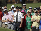 Luke Donald, of England, chips to the second green during the second round of the Masters golf tournament Friday, April 11, 2014, in Augusta, Ga. (AP Photo/Chris Carlson)