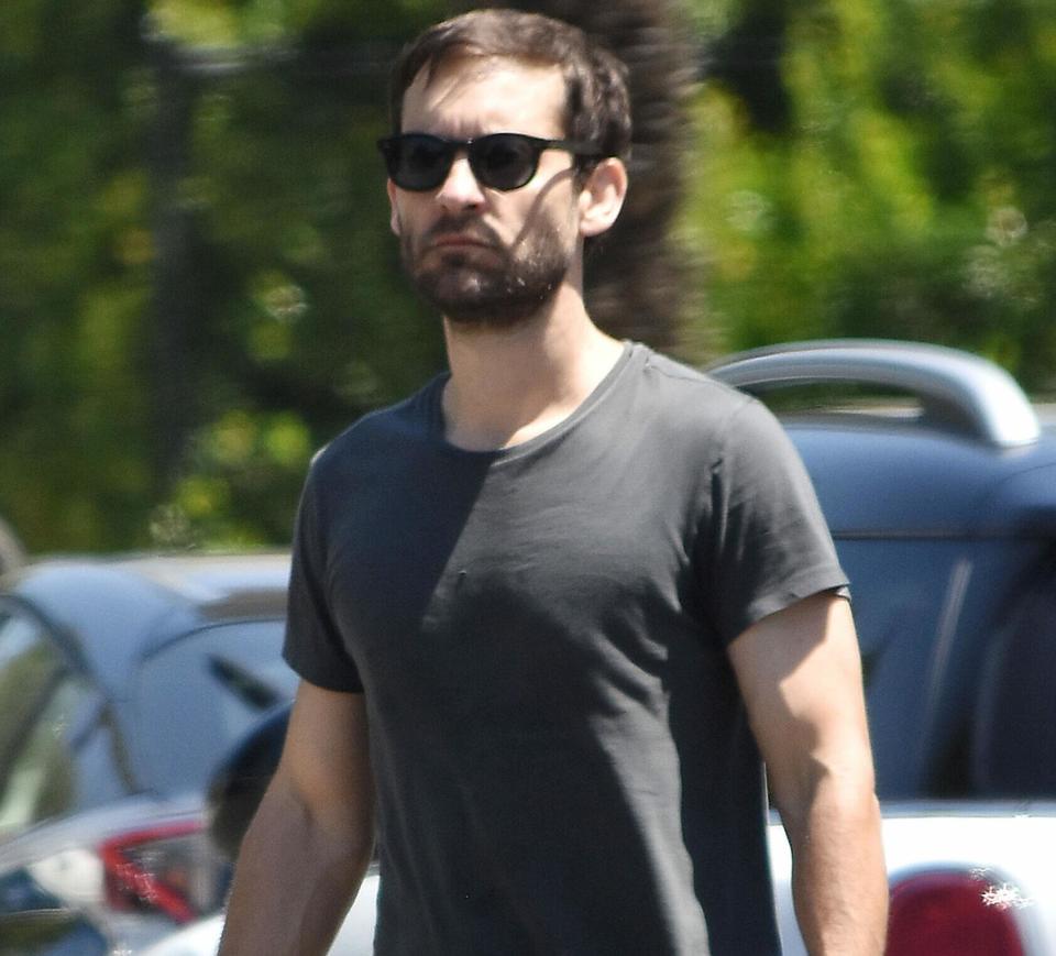 Tobey Maguire finishes his workout and shows off his muscular arms in Los Angeles. June 12, 2018.