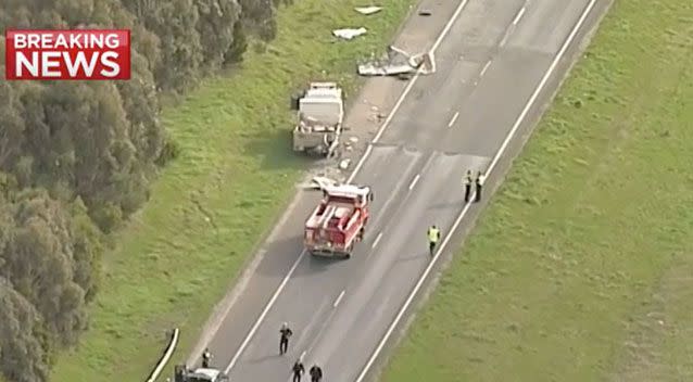 The Western Freeway was blocked for a number of hours. Photo: 7 News