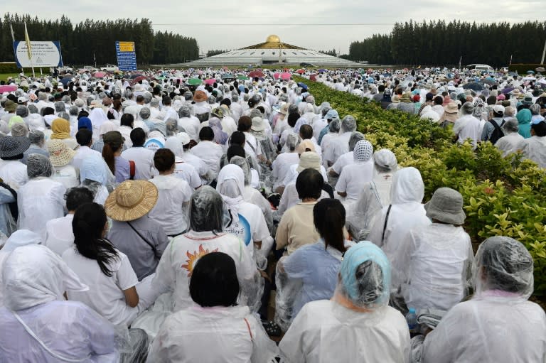 Supporters of the controversial Wat Dhammakaya temple gather at the temple grounds in northern Bangkok, in June 2016