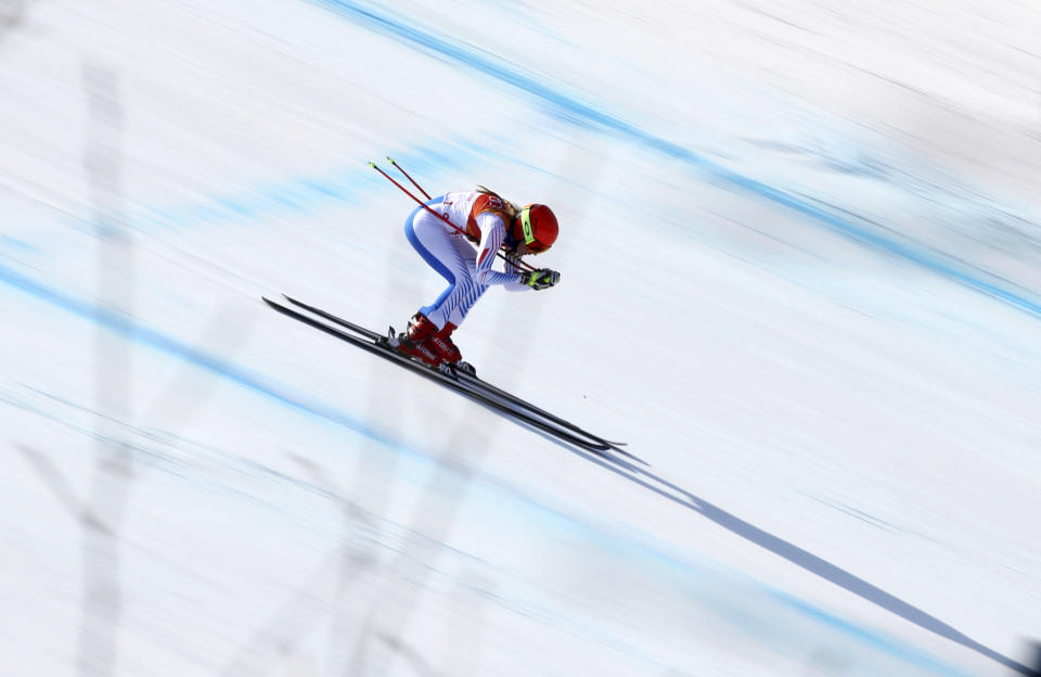 United States’ Mikaela Shiffrin competes in the women’s combined downhill at the 2018 Winter Olympics in Jeongseon, South Korea, Thursday, Feb. 22, 2018. (AP Photo/Alessandro Trovati)