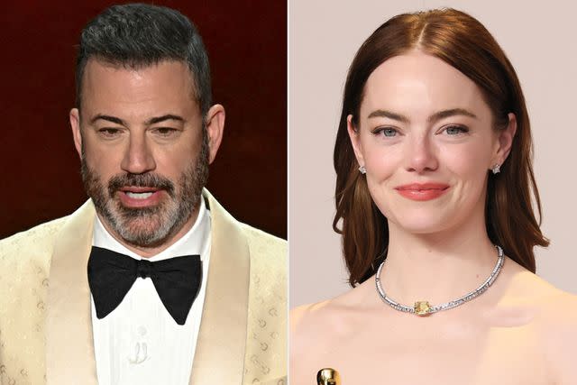 <p>PATRICK T. FALLON/AFP via Getty; Rodin Eckenroth/Getty</p> Jimmy Kimmel and Emma Stone on March 10, 2024