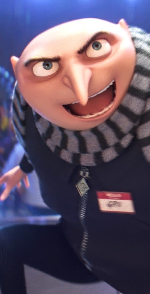 Gru in a striped scarf and dark shirt in 