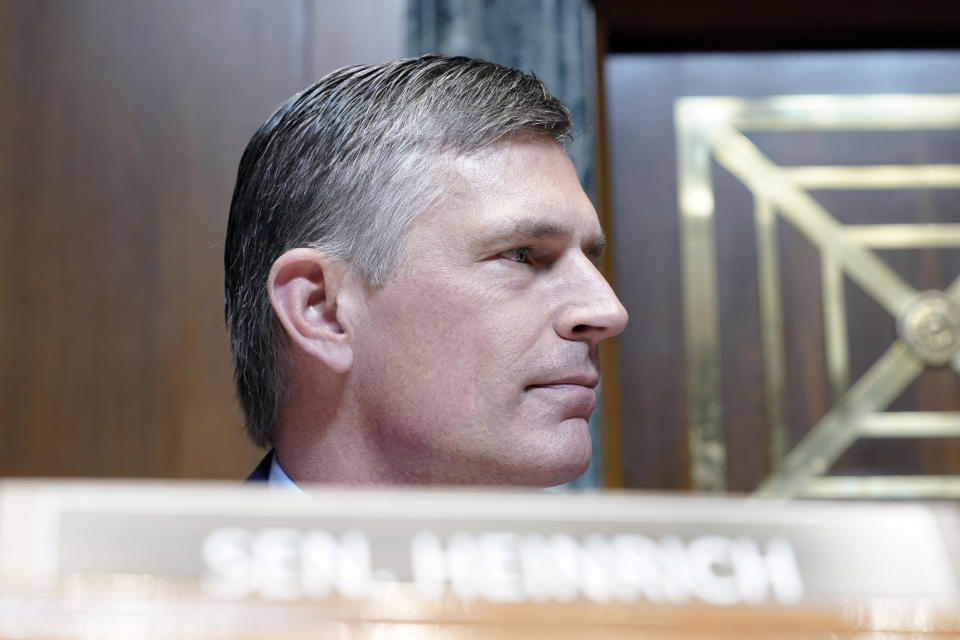 Sen Martin Heinrich, D-N.M., listens as Deputy Secretary of Energy David Turk testifies during the Senate Appropriations Subcommittee on Energy and Water Development hearing on the FY2024 budget request for the Department of Energy, including the National Nuclear Security Administration, Wednesday, May 3, 2023, on Capitol Hill in Washington. (AP Photo/Mariam Zuhaib)