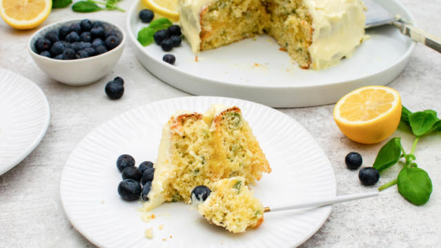 Lemon Layer Cake With Basil And Blueberries Recipe