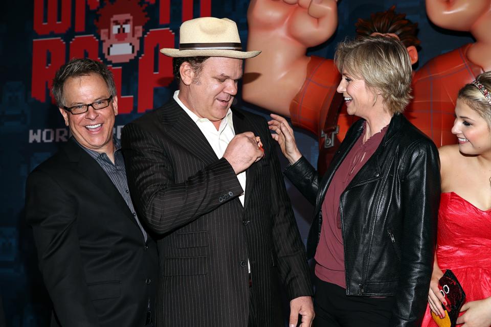 HOLLYWOOD, CA - OCTOBER 29: Director Rich Moore, actors John C. Reilly and Jane Lynch at the Premiere Of Walt Disney Animation Studios' "Wreck-It Ralph" - Red Carpet at the El Capitan Theatre on October 29, 2012 in Hollywood, California. (Photo by Christopher Polk/Getty Images)