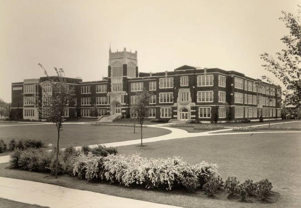 A view of Wichita High School East from the northwest soon after its construction was finished in 1923.