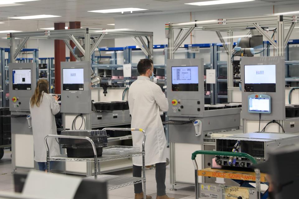 Staff at work on components for the new Z16 mainframe inside the manufacturing plant at IBM in Poughkeepsie on March 30, 2022. 