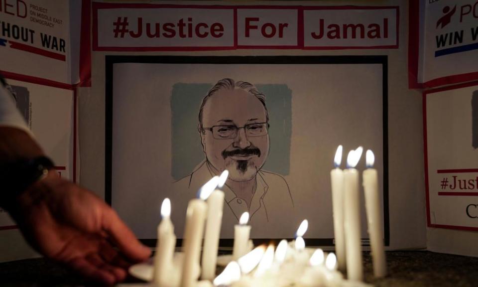 A vigil outside the Saudi embassy in Washington for the murdered journalist Jamal Khashoggi.