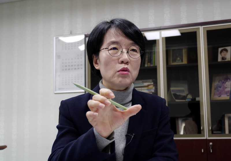 Lawmaker Park Sun-sook speaks during an interview with Reuters in Seoul