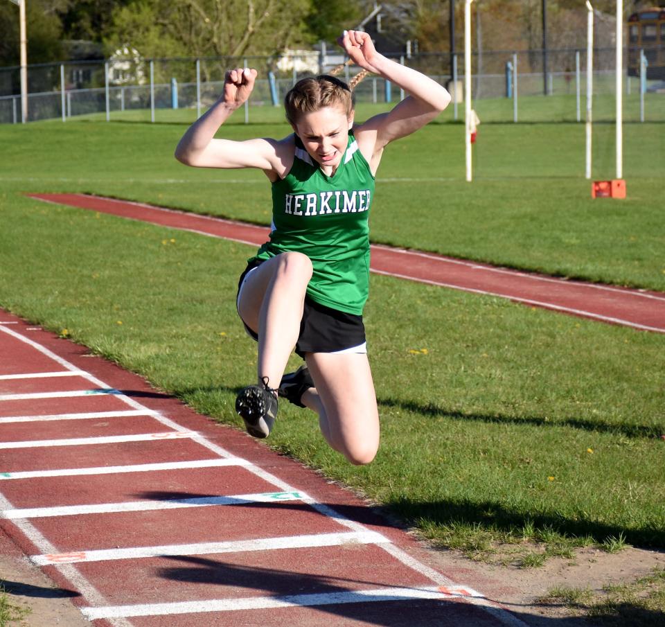 Magician Faith Renodin broke a tie with a Herkimer teammate on her final jump Monday and won the triple jump competition against Frankfort-Schuyler.