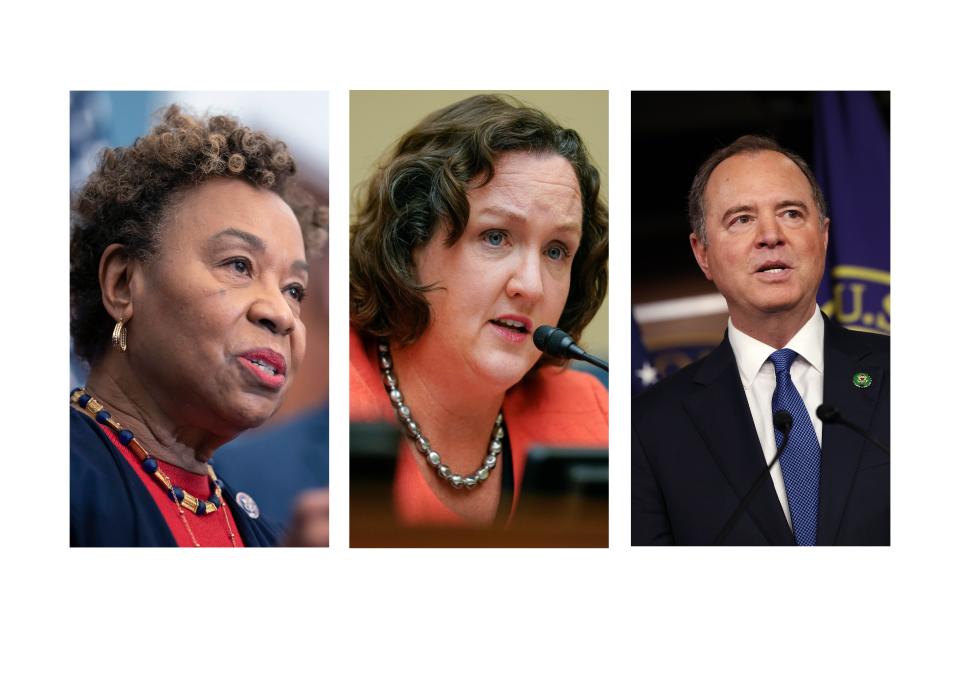 Democratic California House Reps. Barbara Lee, Katie Porter and Adam Schiff.