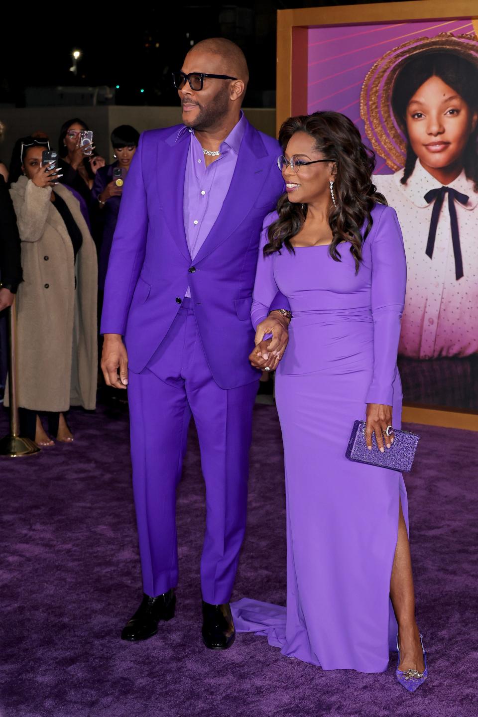 Tyler Perry and Oprah Winfrey attend the World Premiere of Warner Bros.' "The Color Purple" at Academy Museum of Motion Pictures on Dec. 6, 2023 in Los Angeles.