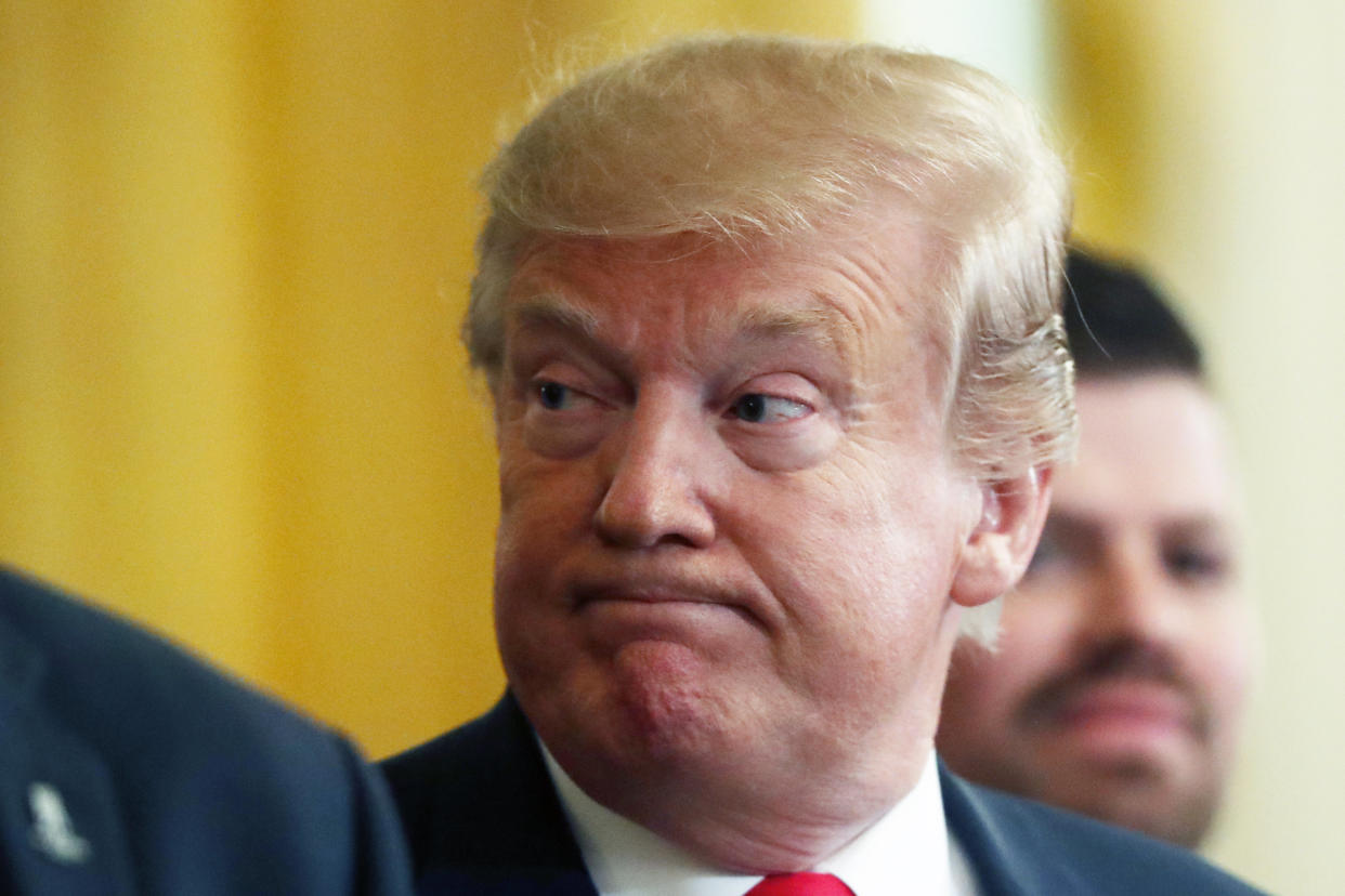 President Donald Trump speaks at a Wounded Warrior Project Soldier Ride event in the East Room of the White House, Thursday, April 18, 2019, in Washington. (Photo: Pablo Martinez Monsivais/AP)