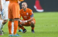 Wesley Sneijder of the Netherlands reacts after the lost match against Czech Republic during their Euro 2016 group A qualifying soccer match in Amsterdam, Netherlands October 13, 2015. REUTERS/Toussaint Kluiters/United Photos
