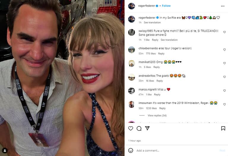 Tras el show, el extenista se tomó una selfie con la cantante (Foto: Instagram @rogerfederer)