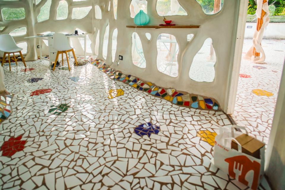 Tile flooring inside the livable sculpture Airbnb in Rome