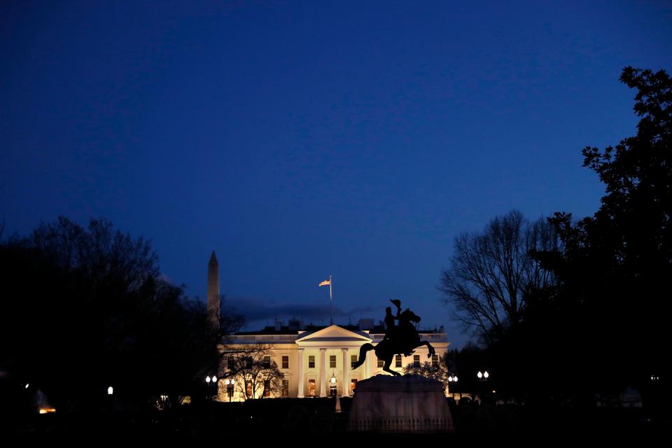 The White House at dusk on March 22, 2019.