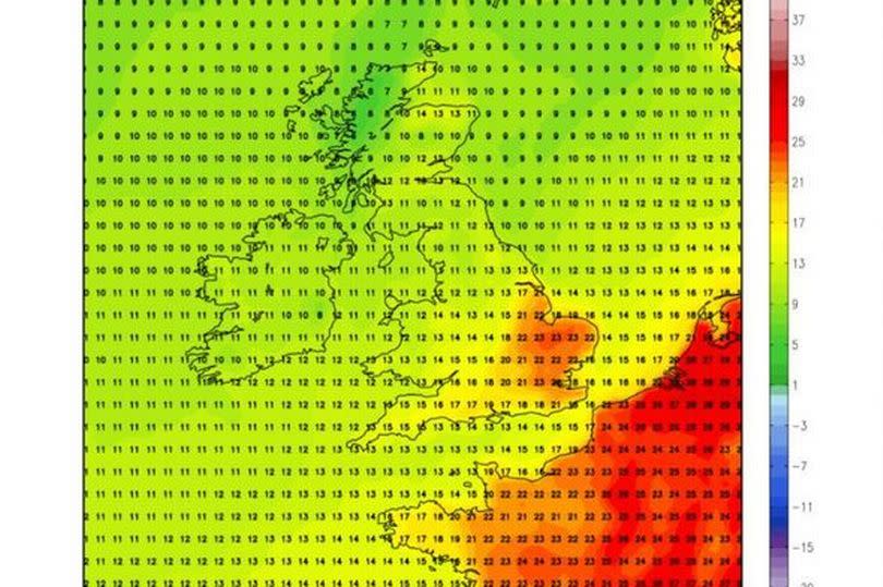 A weather map from Netweather for Wednesday, May 8 at 6pm shows a balmy 23C day in London