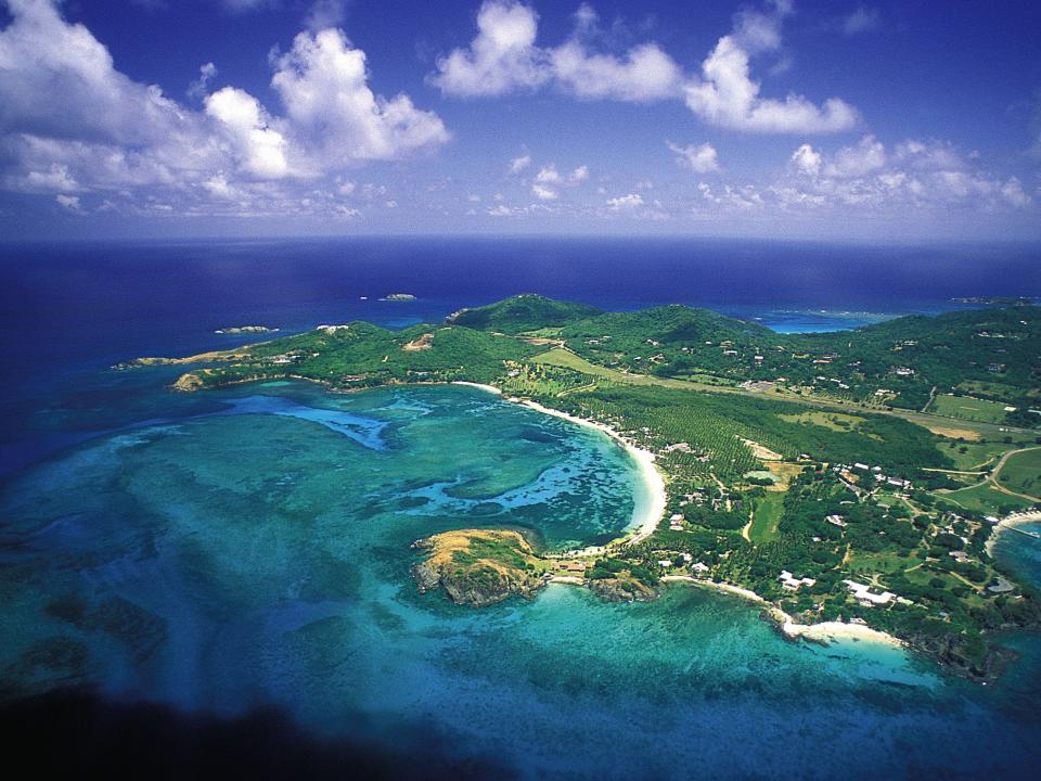 An aerial view of the island of Mustique.