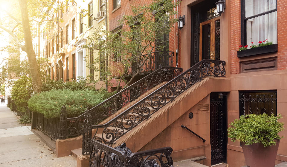 Elegant brownstones and townhouses in the West Village. Manhattan, New York City