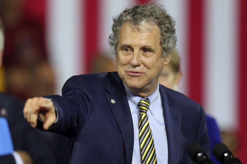 Incumbent Sen. Sherrod Brown, D-Ohio, will face Trump-backed businessman Bernie Moreno in November's general election, after Moreno defeated Ohio Secretary of State Frank LaRose and Matt Dolan, whose family owns the Cleveland Guardians, in Tuesday's primary. File photo by Aaron Josefczyk/UPI
