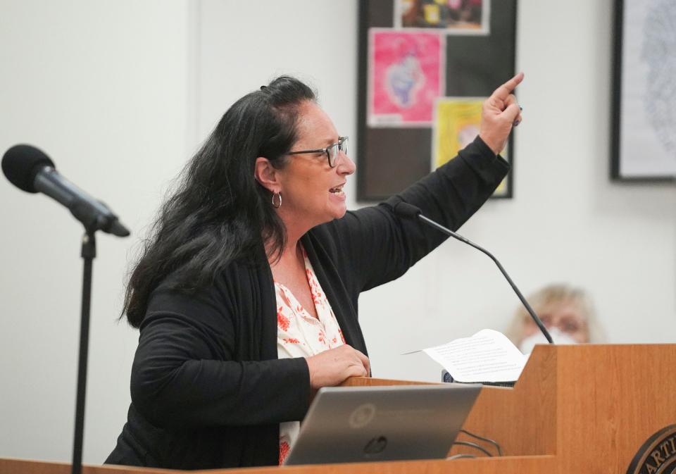 Residents concerned about the 80 books that were removed last month from district school media centers attend the Martin County School Board meeting, Tuesday, March 21, 2023, at 500 SE Ocean Blvd in Stuart. Pulitzer Prize winner Toni Morrison and best-selling young-adult novelist Jodi Picoult are some of the writers whose works were removed from the Martin County School District's middle and high schools.