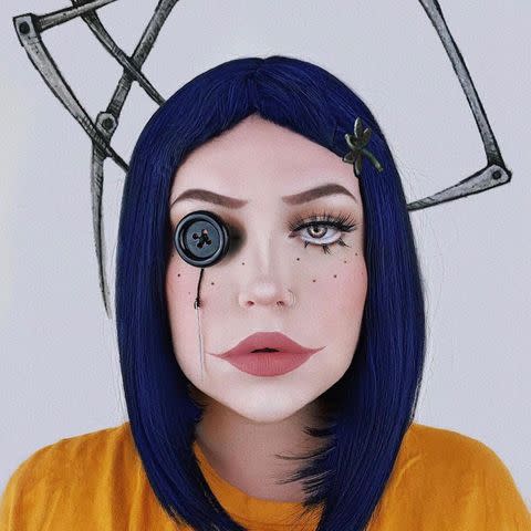 <p>Choose from original Coraline's button eyes and signature blue bob, her eery stretched grin counterpart, or the full-on pieced back together dead doll skeleton depending on how scary you want your doll make-up to go this Halloween.</p><p><a href="https://www.instagram.com/p/B1CIDFTp8Lk/" rel="nofollow noopener" target="_blank" data-ylk="slk:See the original post on Instagram;elm:context_link;itc:0;sec:content-canvas" class="link ">See the original post on Instagram</a></p>