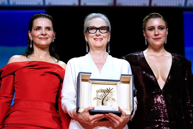 <p>VALERY HACHE/AFP via Getty Images</p> Juliette Binoche, Meryl Streep and Greta Gerwig at the Cannes Film Festival on May 14, 2024