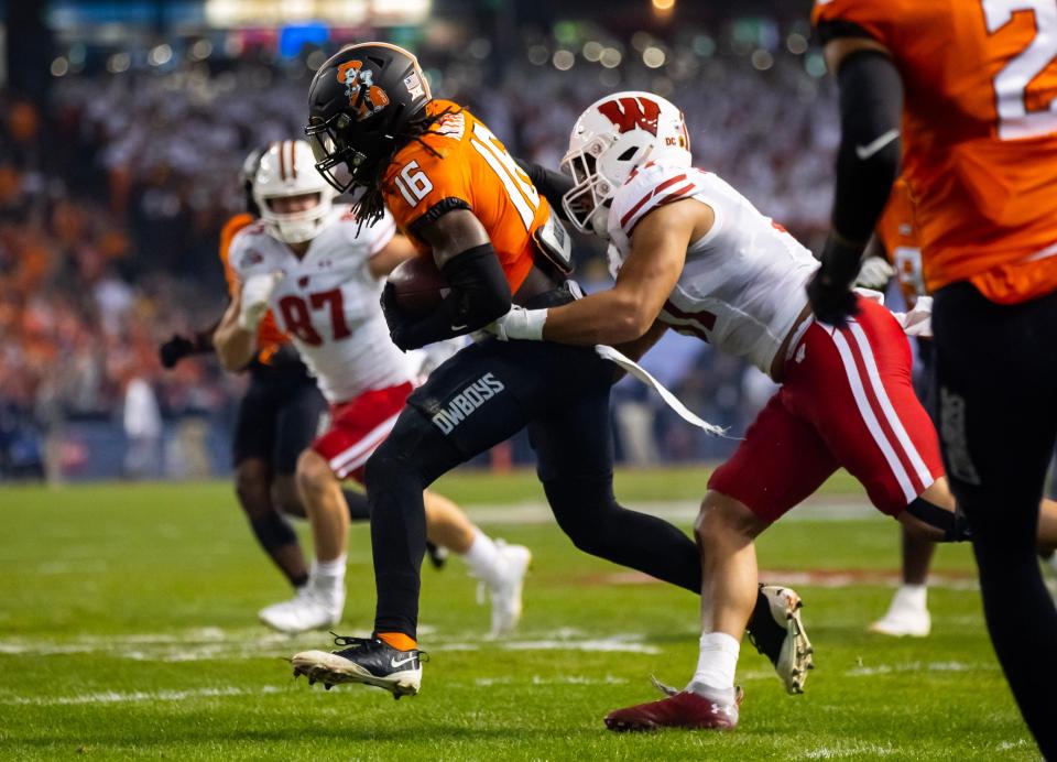 Oklahoma State redshirt senior safety Trey Rucker had an interception, a pass breakup and three tackles in the Guaranteed Rate Bowl last December.