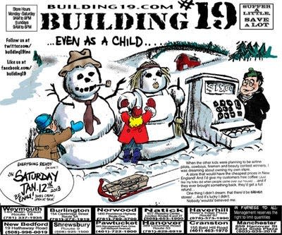 An old Building #19 flyer from 2012, hand-drawn with cartoons and caricatures.