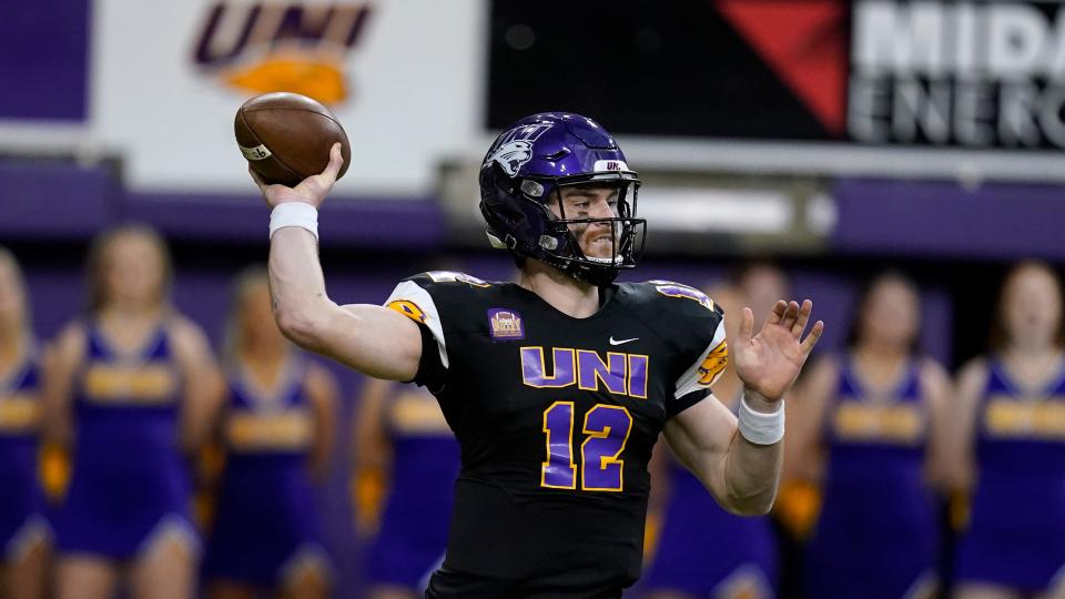 Northern Iowa quarterback Theo Day (12) has impressed just about everybody inside the Iowa State football facility. The Cyclones take on Day and UNI on Saturday to start the 2023 season.