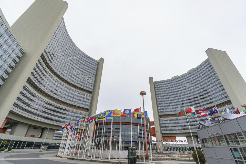 The IAEA Headquarters is seen after Director General of International Atomic Energy Agency, IAEA, Rafael Mariano Grossi from Argentina, addressed the media regarding the agency's monitoring of Irans's nuclear energy program at the International Center in Vienna, Austria, Monday, May 24, 2021. (AP Photo/Florian Schroetter)