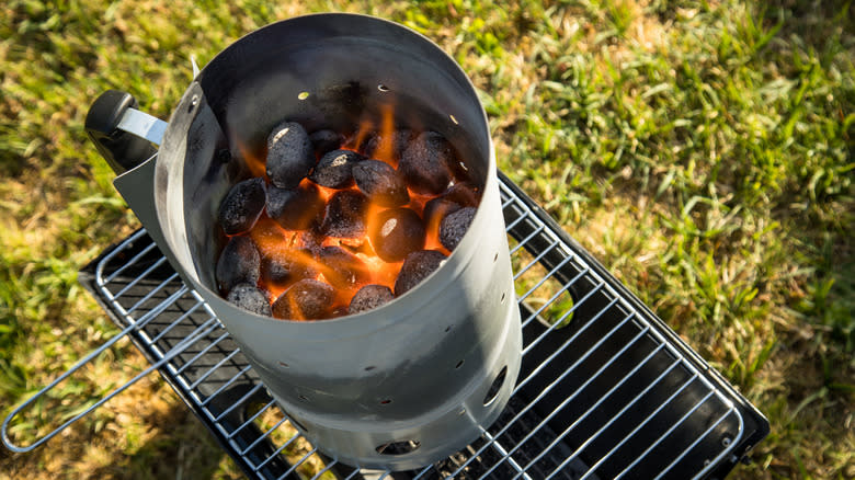 charcoal in metal chimney