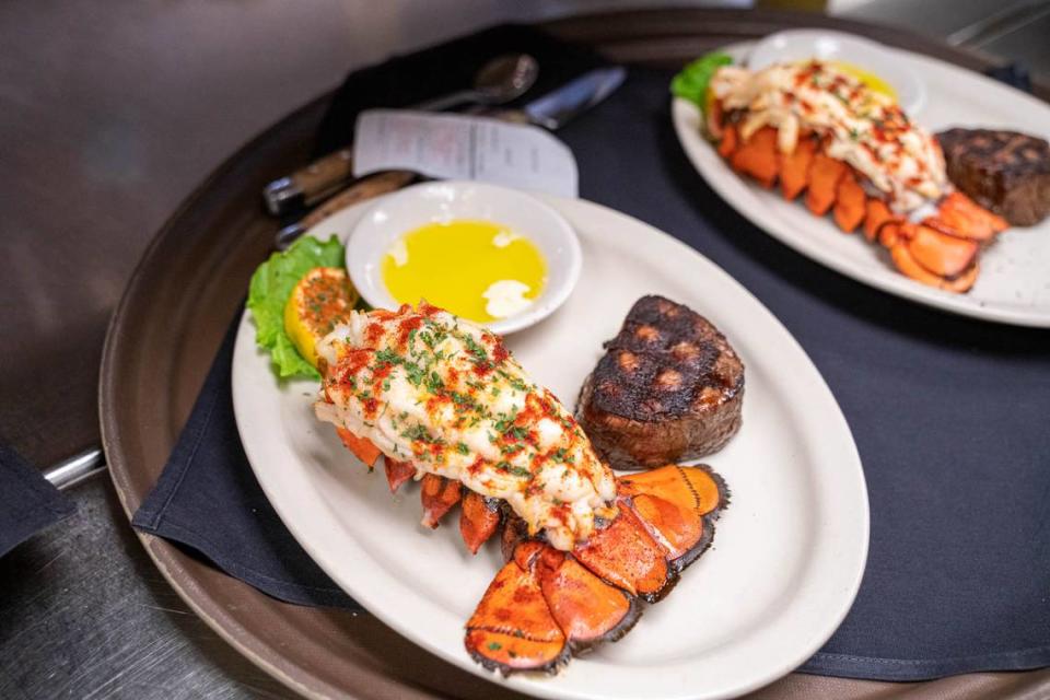 Known for its made-to-order steaks, Beef ‘N Bottle has stood its ground since 1978. Shown here are its lobster tail and filet.