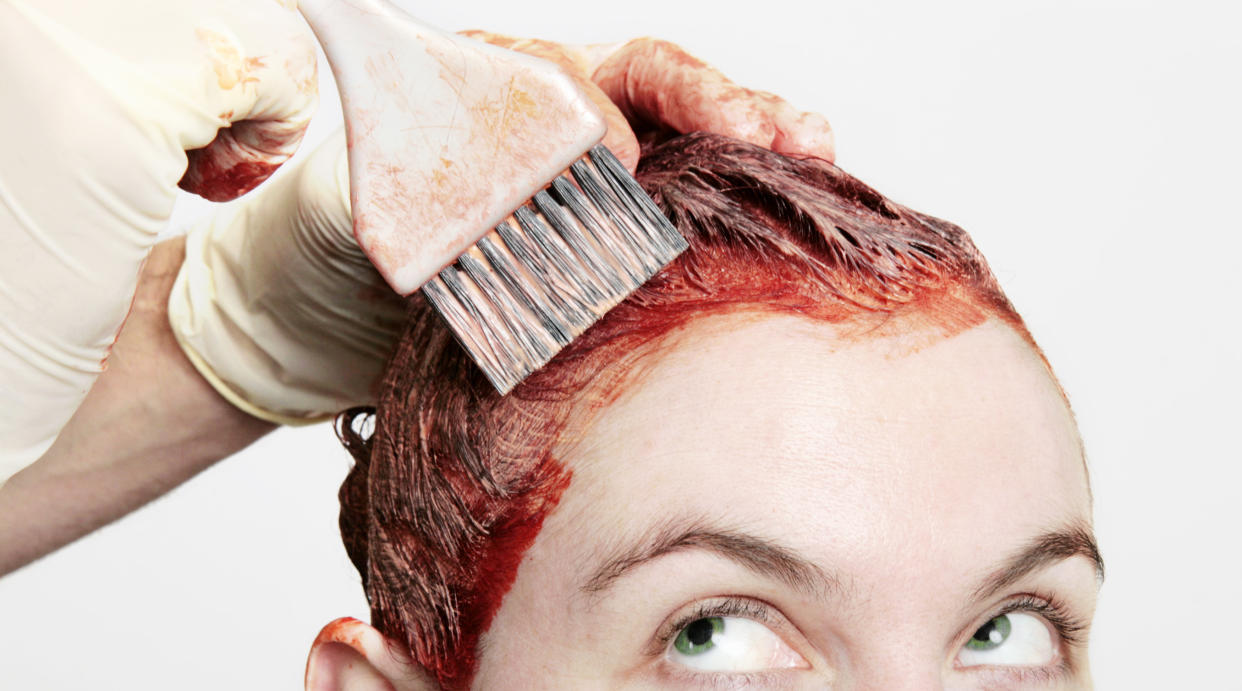 Hair dye generally isn't in contact with the skin on your head&nbsp;for very long. (Photo: powerofforever via Getty Images)