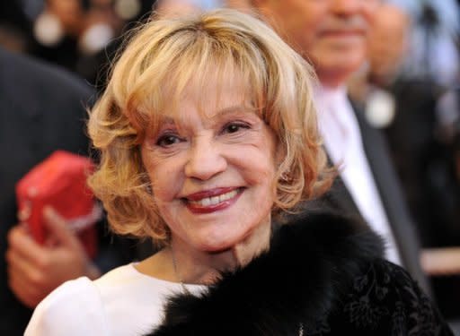 French actress Jeanne Moreau smiles as she arrives at the 61st Cannes International Film Festival in 2008. Moreau lights up the big screen at the Locarno Film Festival Saturday in a film inspired by a story of friendship between two Estonian women in Paris