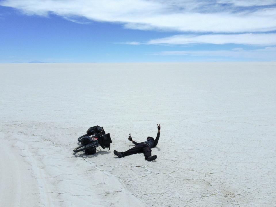 Garner in the Uyuni Salt Flat in Bolivia, the world's largest salt flat.
