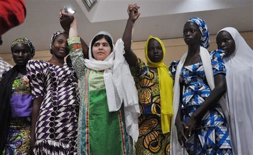  “We must help girls fight all the obstacles in their lives, and stand up and speak bravely and overcome the fear they have in their hearts,” Malala <a href="http://www.forbes.com/sites/daviatemin/2014/08/18/malalas-wisdom-14-quotes-from-this-inspiring-17-year-old-leader/" target="_blank">said</a> at a private dinner in August, per Forbes.  <br> <br> A month before, the young woman had <a href="http://www.bbc.com/news/world-africa-28292480" target="_blank">met with Nigerian President Goodluck Jonathan</a> in Abuja, Nigeria, to advocate for the 219 schoolgirls kidnapped by terrorist group Boko Haram.  <br> <br> At the time, Malala <a href="http://www.huffingtonpost.com/huff-wires/20140714/af-nigeria-kidnapped-girls/?utm_hp_ref=world&ir=world&m=true" target="_blank">addressed</a> the girls’ captors: “Lay down your weapons. Release your sisters. Release my sisters. Release the daughters of this nation. Let them be free. They have committed no crime."