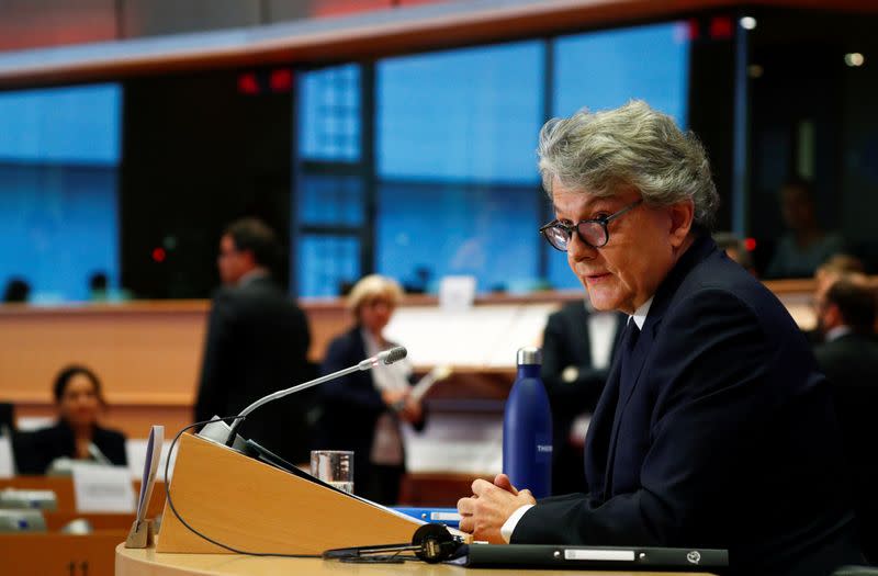 Thierry Breton speaks during his hearing before the European Parliament in Brussels