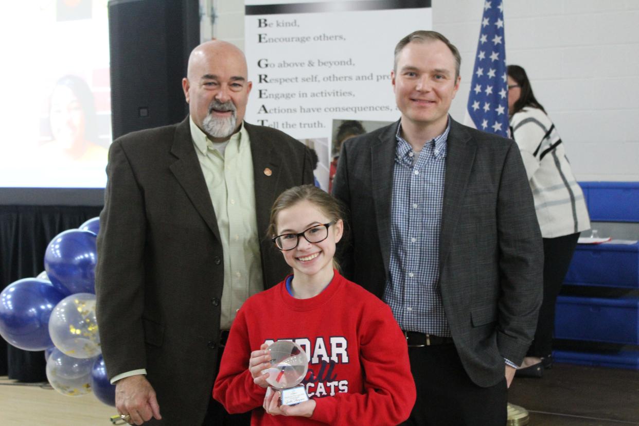 The Boys & Girls Club of Evansville Fulton Square Unit Youth of the Year winner Jada T., with BGCE Executive Director Rob Ryan, and Past President BGCE Sid Dill