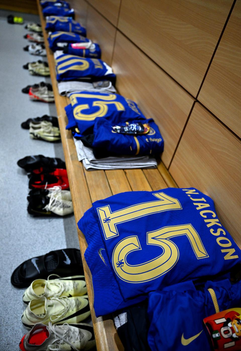 The player’s shirts are all laid out in the changing room (Chelsea FC via Getty Images)