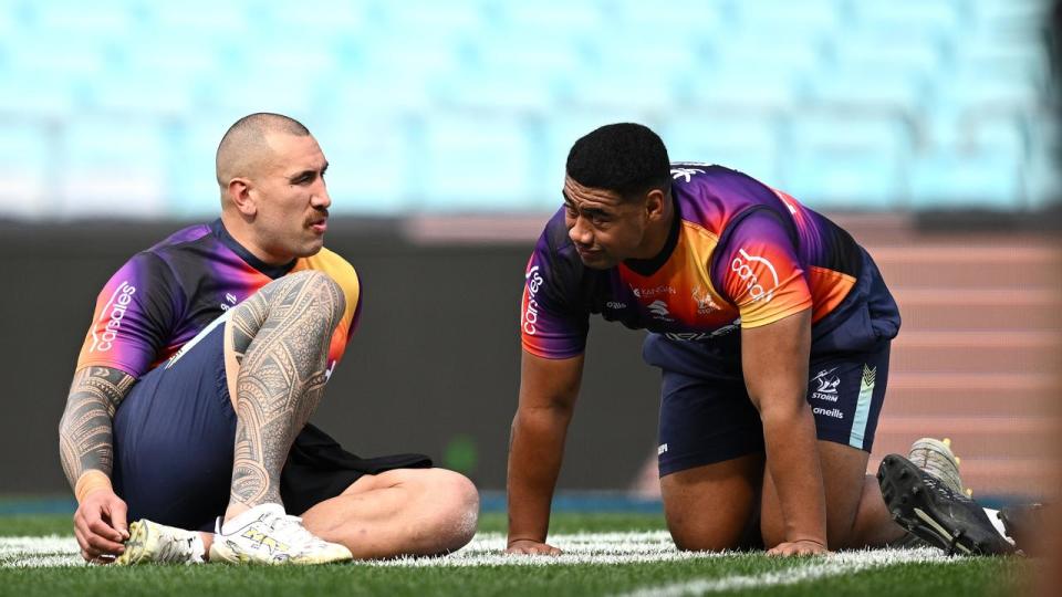 Nelson Asofa-Solomona (left) and Lazarus Vaalepu of the Storm