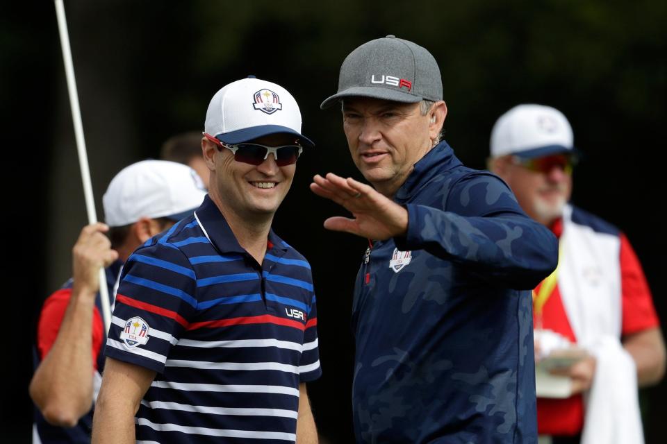 Zach Johnson (left), the incoming U.S. Ryder Cup captain, said Davis Love III's influence convinced him to live on St. Simons Island.