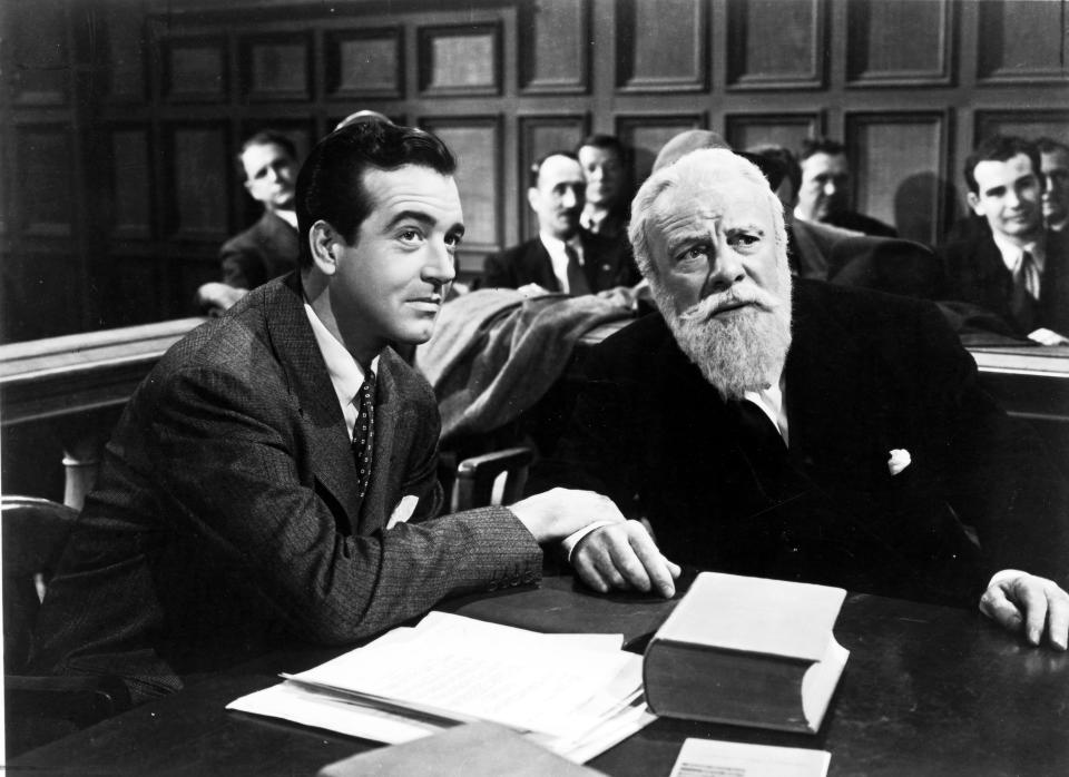 Kris Kringle (Edmund Gwenn, left, with John Payne) is put on trial in the 1947 classic "Miracle on 34th Street."