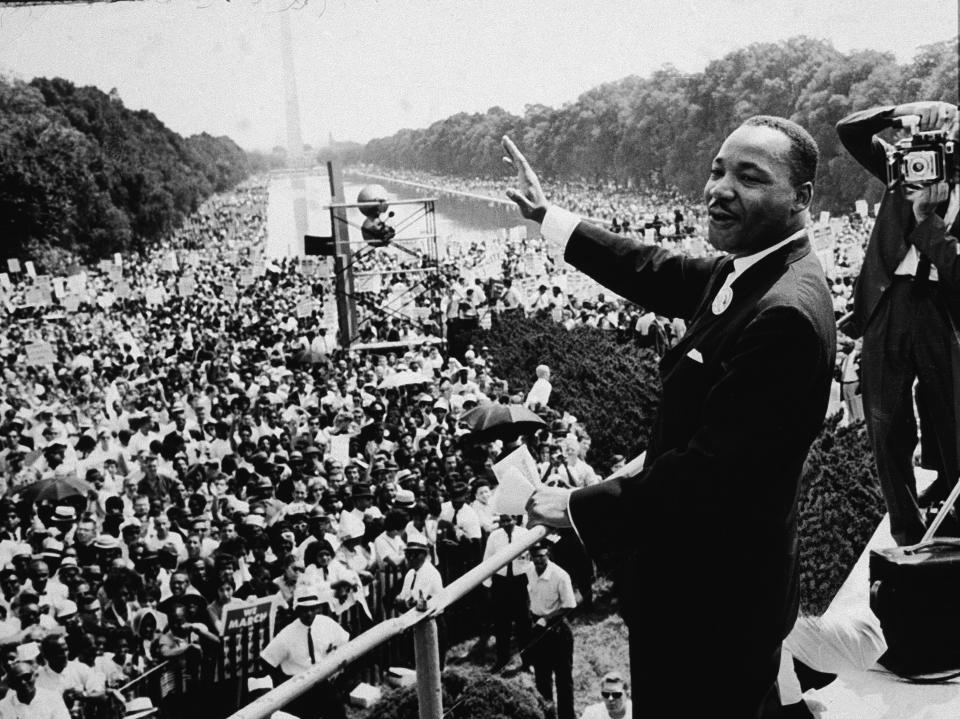 Martin Luther King Jr. addresses a huge crowd at the March on Washington in 1963.