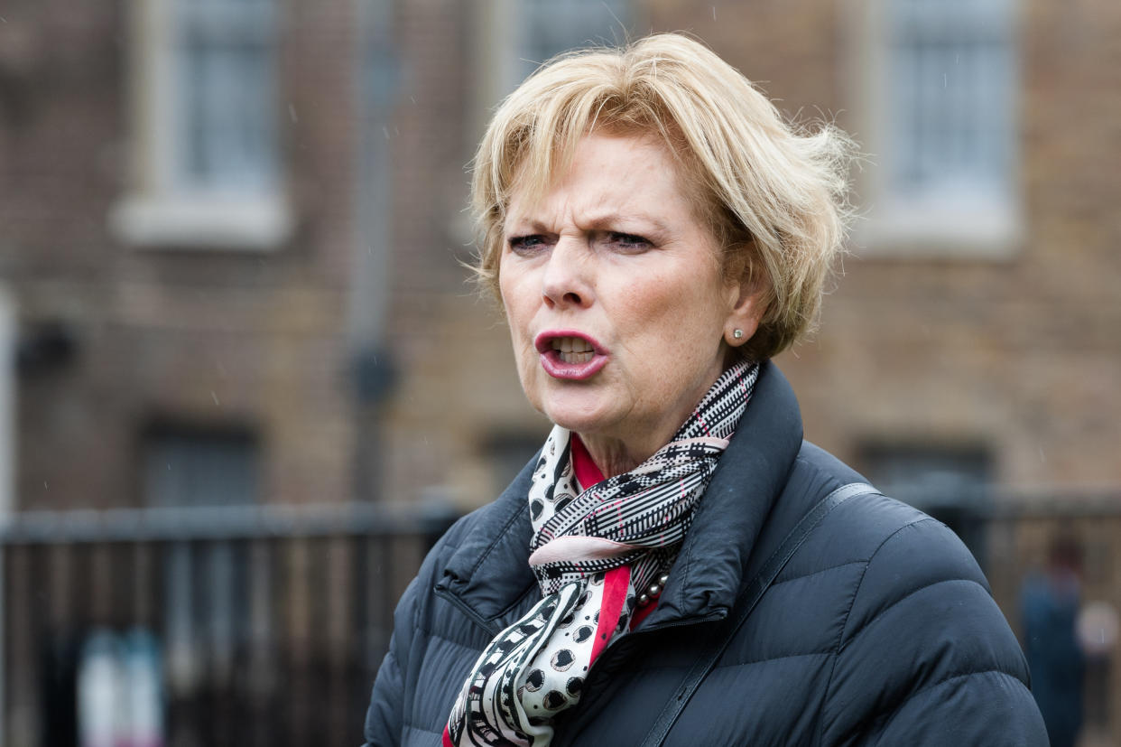 Anna Soubry, leader of The Independent Group for Change, seen outside the Houses of Parliament on 21 May, 2019 in London, England. Today, the government will attempt to bring a vote on Boris Johnson's EU withdrawal agreemnet after MPs witheld their support for the deal on Saturday to prevent a no-deal Brexit on 31st October, forcing prime minster to write a letter requesting an extension from the EU. (Photo by WIktor Szymanowicz/NurPhoto via Getty Images)