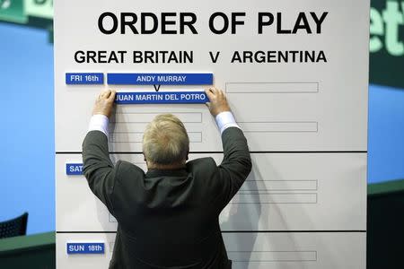 Britain Tennis - Great Britain v Argentina - Davis Cup Semi Final - Emirates Arena, Glasgow, Scotland - 15/9/16 Great Britain's Andy Murray is paired against Argentina's Juan Martin del Potro during the draw Action Images via Reuters / Andrew Boyers Livepic